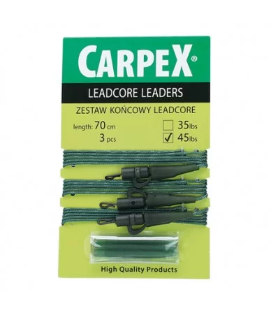 Pavadėlis karpinei žvejybai Carpex, 45 LB, 70 cm, pilkai žalias