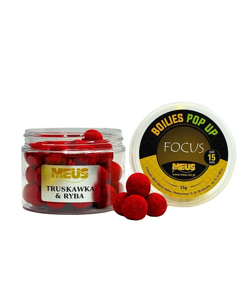 Boiliai Meus Pop Up Focus, 15 mm, 55 g, braškė ir žuvis