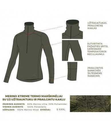 Termo marškinėliai su 1/2 užtrauktuku vyrams Thermowave MERINO XTREME